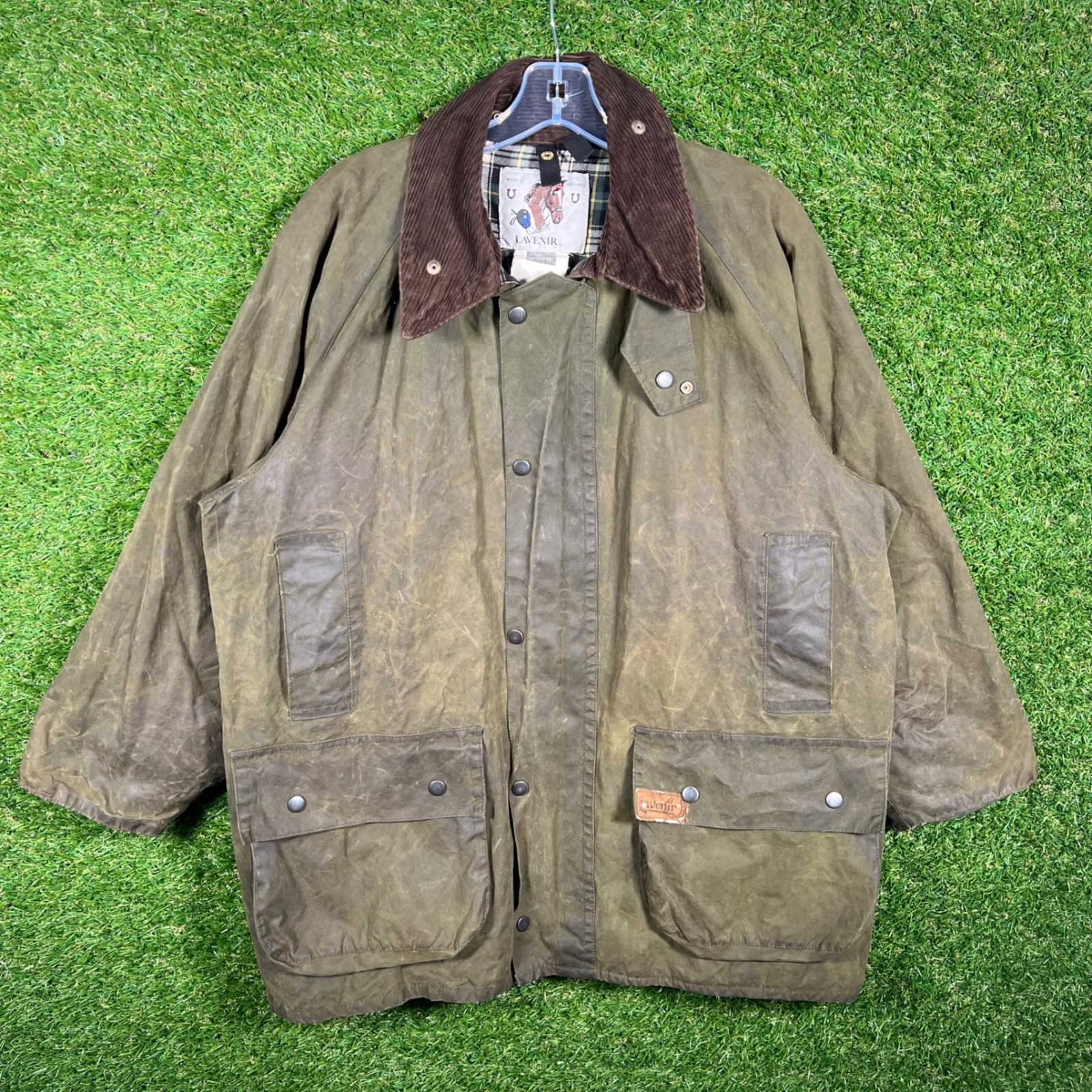 Lavenir Waxed Cotton Field Jacket Olive Green Corduroy Collar Made In England 42